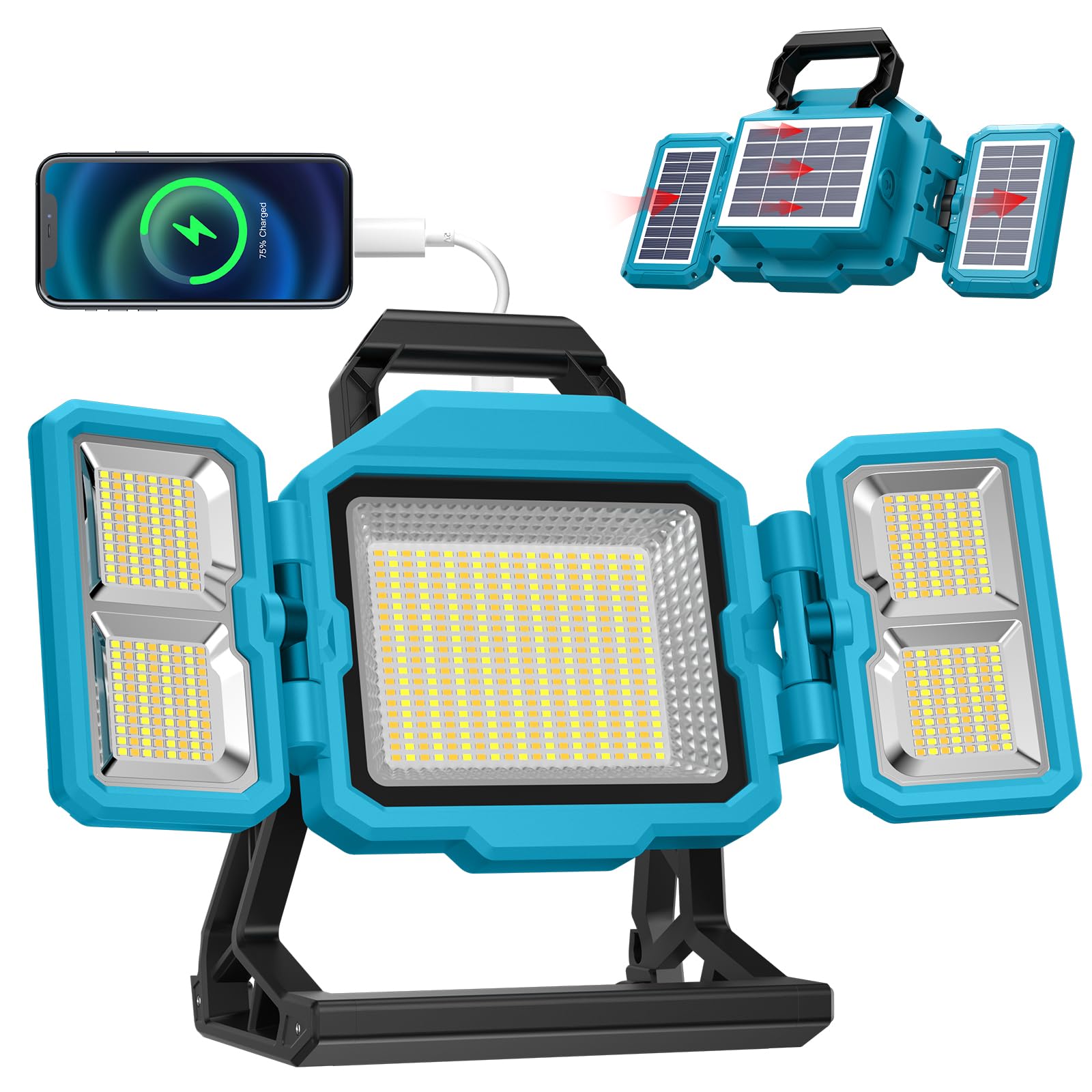 

SUKITEN Rechargeable LED Floodlight [36,000mAH Large Capacity, 3-Sided Super Brightness] Rechargeable Light, 500W, 55,000lm, Work Light, Outdoor,
