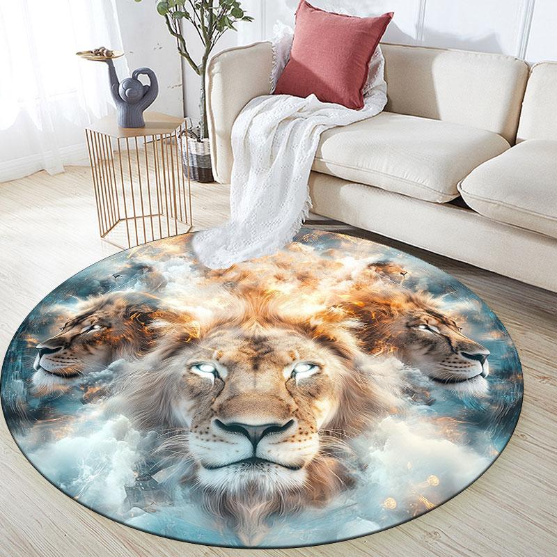 Lion pattern round rug,Carpet Rug for Living Room Bedroom Playroom ,Non-slip Floor Mat,Holiday Gifts and Birthday Gifts.