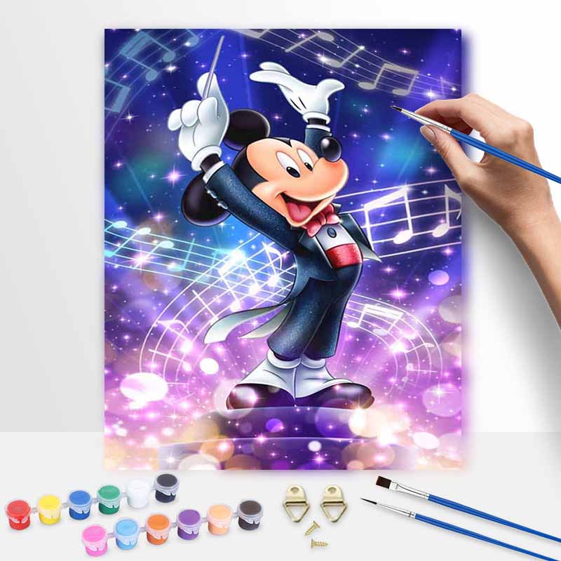 Disney Mickey Mouse conductor music notes oil painting art handmade diy painting home decoration gift 20x30cm