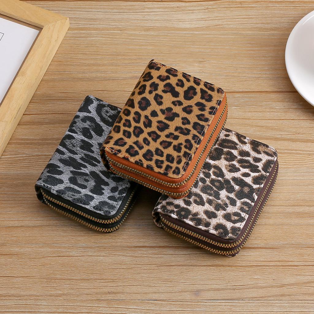 Leopard Print Short Wallet Woman Coin Purse Coin Pouch Double Zipper Card Bag Id Holder Caredit Card Holder Cute Purse