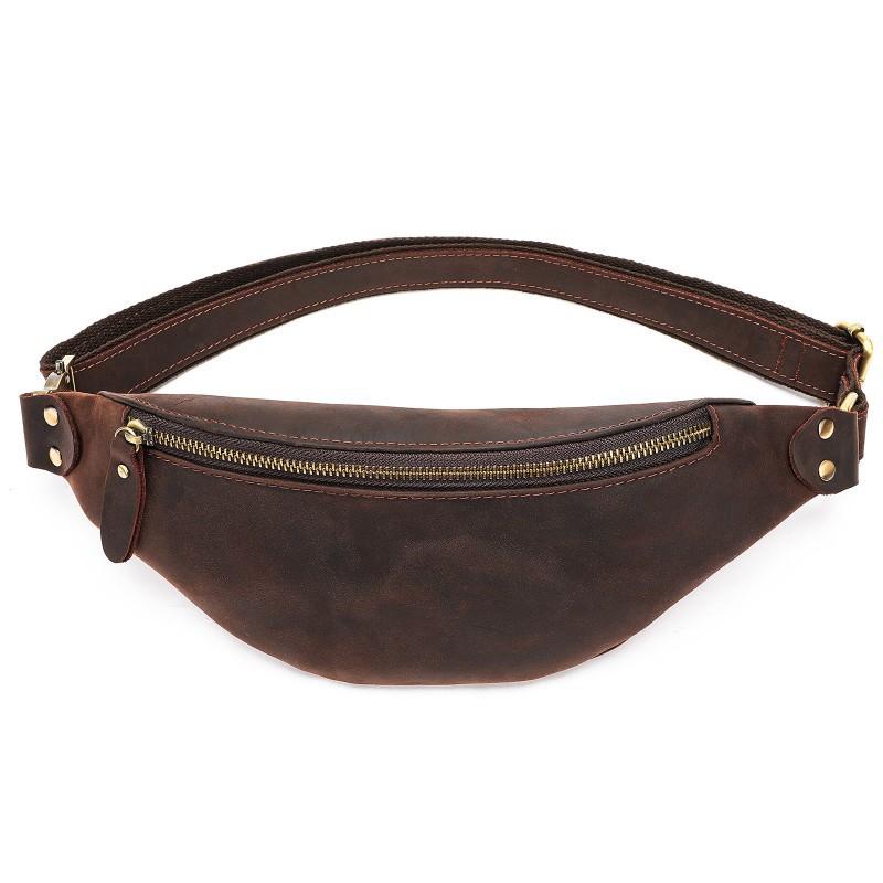 Leather Men s Waist Bag Fashionable Personalized Single Shoulder Crossbody Top Layer Cowhide Chest Sports Small Backpack Men 36X14X2