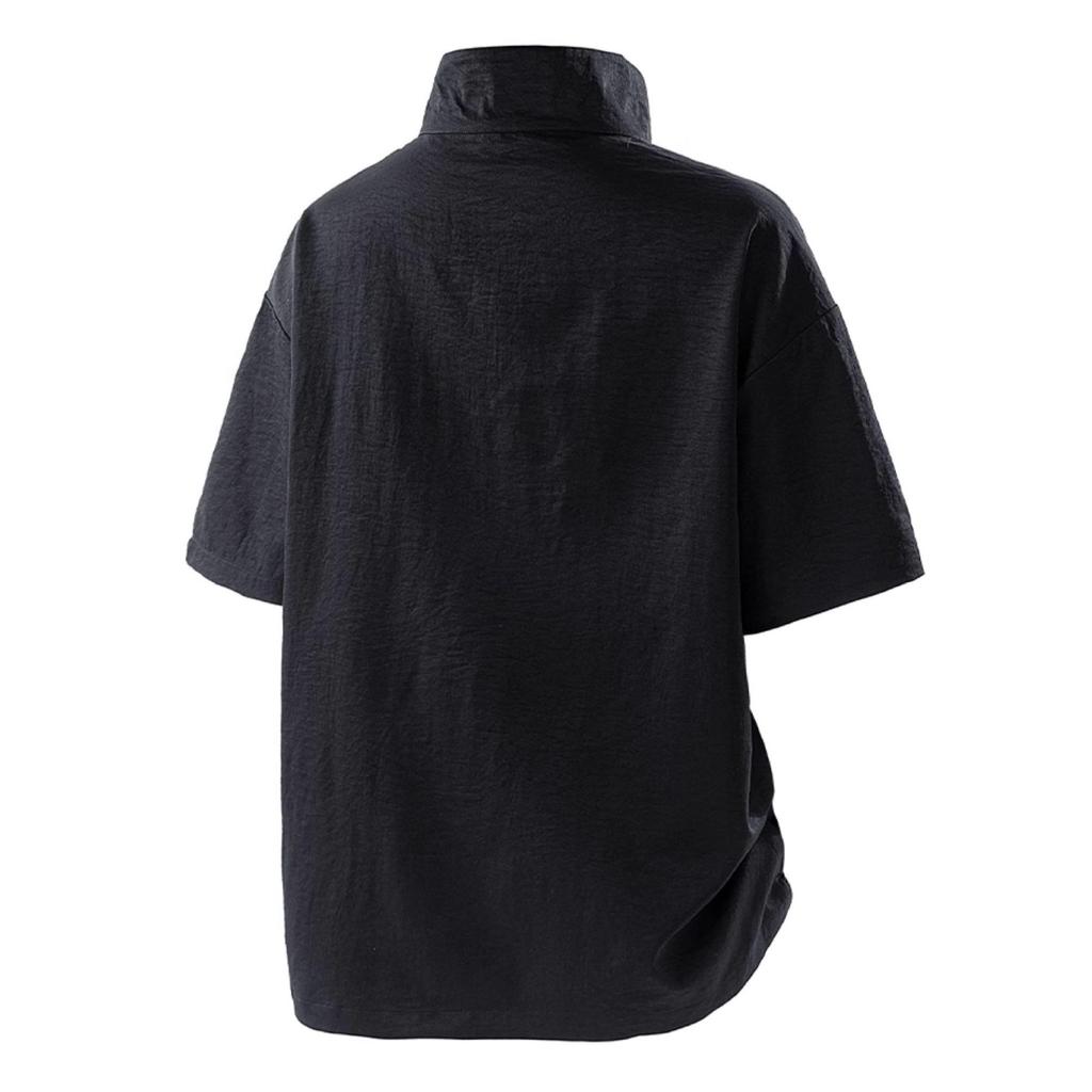 Summer Stand-up Collar Men's T-shirt American Loose Thin Short-sleeved Half-zipper Breathable Top