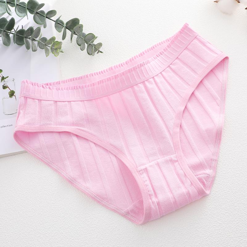 Women Seamless Cotton Crotch Panties Summer Dopamine Briefs Underwear Solid Color Breathable Elastic Sexy Stripe Lingerie Spring