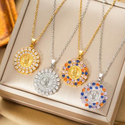 Pendente Maria Vergine in Rame Micro-incastonatura Zirconi Colorati Collana da Donna Pendente Accessori