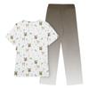 Women's Short Sleeve V Neck Animal Print Chest Pocket Work Top Elastic Waist Pants Two Piece Work Set