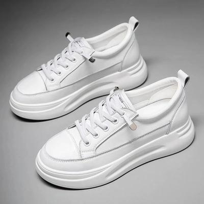 Genuine Leather Women Korean Version Small White Shoes Spring Summer Sponge Cake Thick Soled Casual Shoes Lace Up Sports Shoes
