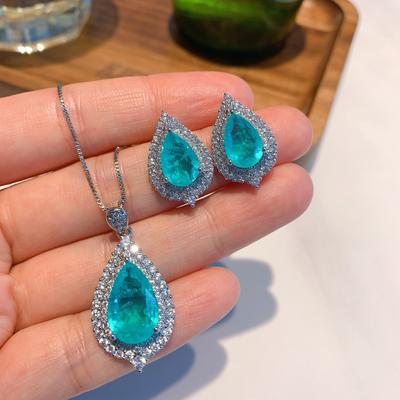 Jewelry Water Drop Pendant Water Drop Stud Earrings Simulation Paraiba Pendant Stud Earrings Jewelry Set