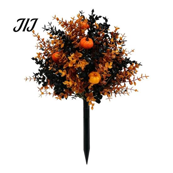 Harvest Themed Lawn Ornament Fall Pumpkin Topiary Trees with Stakes, Artificial Autumn Eucalyptus Leaf Gourd Weather Resistant Garden Walk Stakes