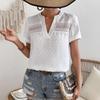 Summer New Casual Top V-neck Lace Solid Color Short-sleeved Shirt for Women
