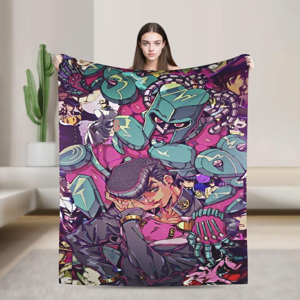 Bizarre Adventure Knitted Blanket Anime Flannel Throw Blanket Home Couch Decoration Soft Warm Bedspread