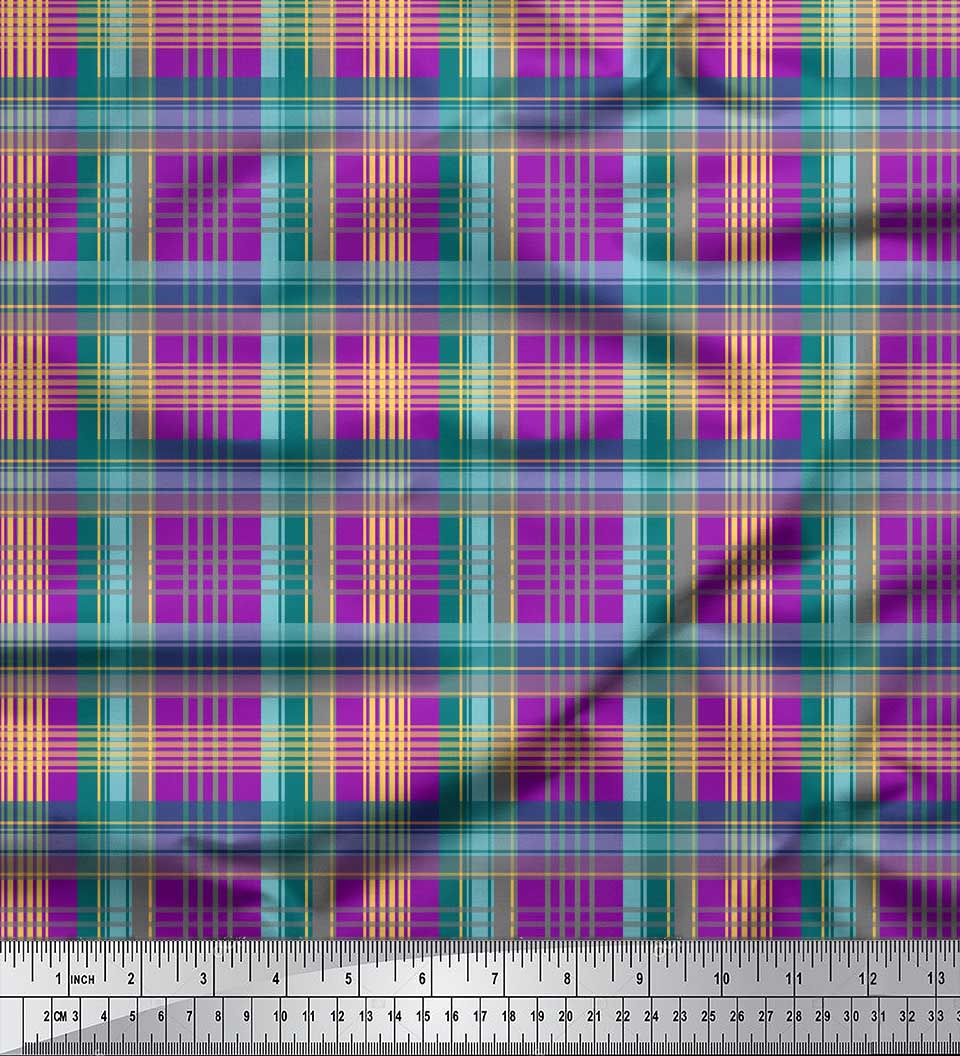 

Тканина Soimoi Blue Japan Crepe Satin Тканина в клітинку з принтом на метр 42 дюйма 42 Inch Wide - Poly Crepe фіолетовий