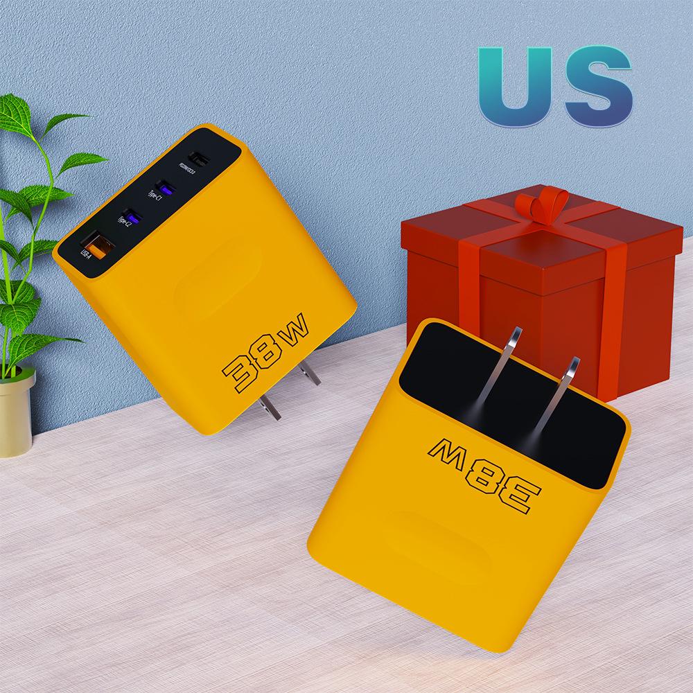 38W Multi-Port Travel Charger with 3 Type-C & 1 USB, EU/UK Plug, 3PD Fast Charging