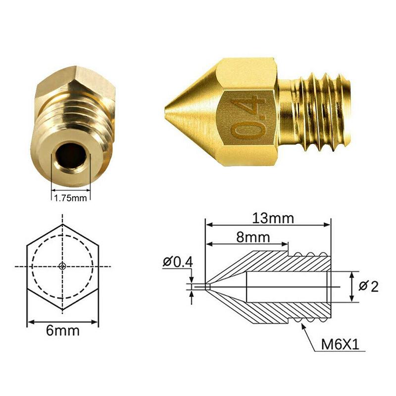 10 Ugelli Stampante 3D Ottone 0.1-1.0 Mm Per MK8 Creality Ender 3 Pro CR-10