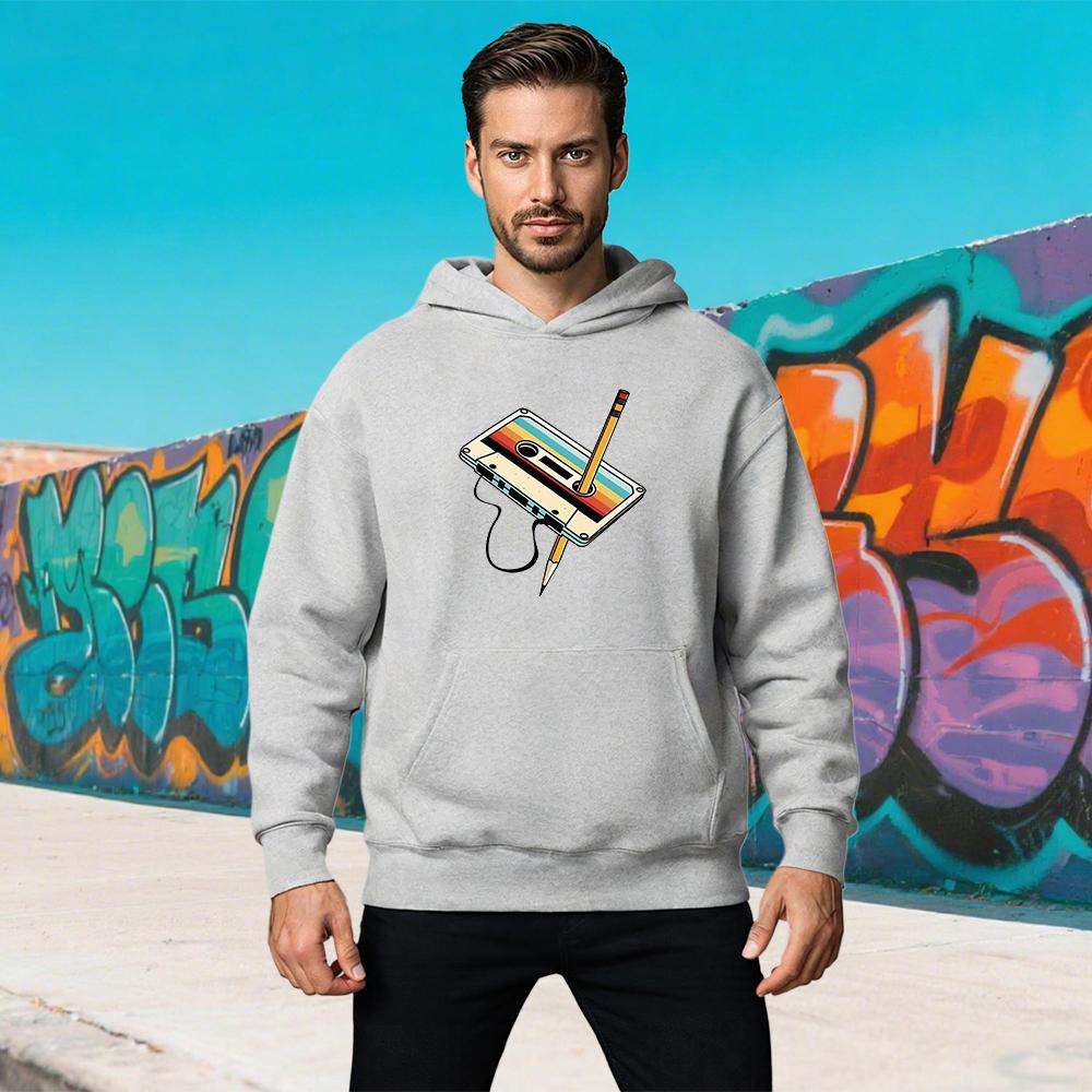 Cassette Tape Pencil 1980s Retro Vintage Music Men's Sweatshirt Men Retro Fashion Streetwear O-Neck Long Sleeve Hoodies Unisex