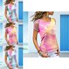 Womens Vibrant Tie-dye Printed Tops Casual Short Sleeve Blouse Perfect For Summer