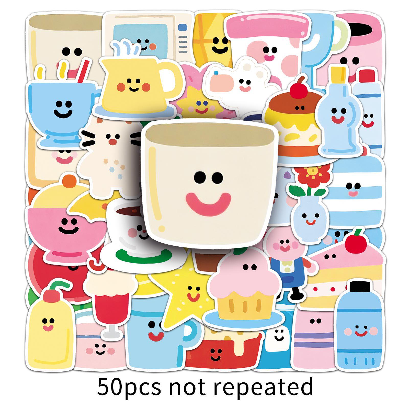 

Dopamine Doodle Stickers: 50 Waterproof, Childlike Cartoon Designs for Cup and Phone Decoration