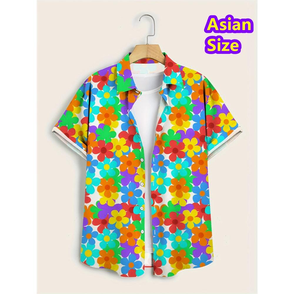 Cheap Floral Shirts Men's Hawaii Holiday Party Blouse 2026 Lapel Beach Shirt Flower Korean Fashion Short-sleeved Womens Clothes