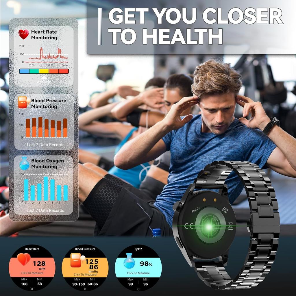 Smart Watch for Men with Answer/Make Calls, 1.39" HD Always Display Fitness Tracker Watch with Waterproof 190+Sports Modes Health Monitor Sleep