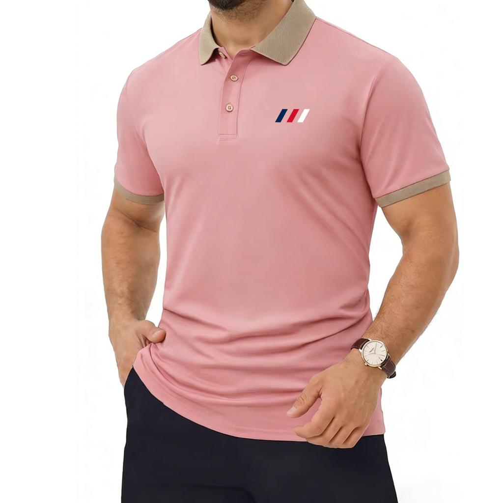 Herren-Polohemd im sportlichen Stil mit kurzen Ärmeln, 3-Knopf-Kragen, farblich abgesetztem Kragen, weichem und atmungsaktivem Stoff, perfekt für Golf und Freizeit