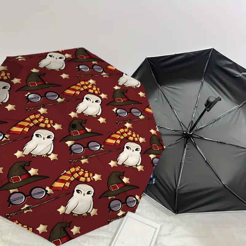 1PC Harry Potter Owls Umbrella-8-Rib Reinforced, Automatic Open, Lightweight & Durable, Cute Fashion Accessory for Outdoor, D2630