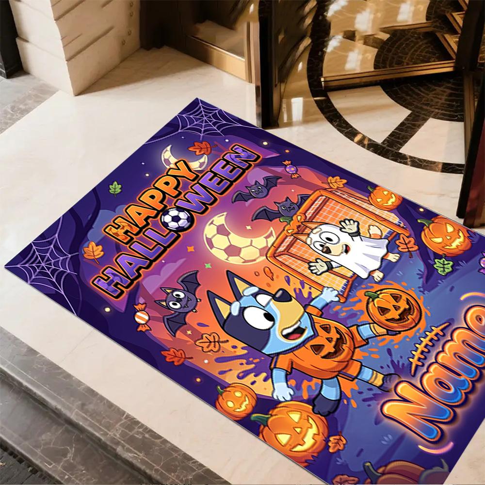 Bluey Soccer Fun Personalized Text Carpet Perfect for Game Room Kitchen Balcony Dining Room Anti-slip Rug Anime Office Decor