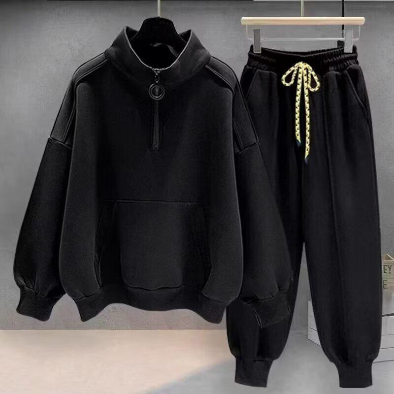 Men's Casual Half-Zip Hoodie & Sweatpants Set - Autumn/Winter Fashion with Plus Velvet