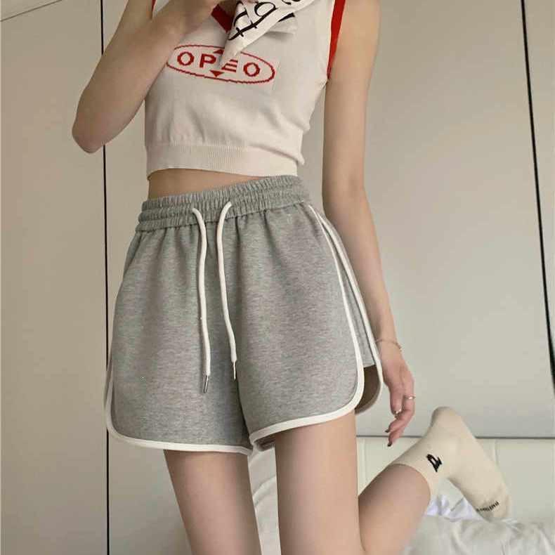 Women's Gray Casual Elastic Waist Shorts - Summer Wide-Leg Hot Pants, Versatile and Trendy Five-Point Sports Wear