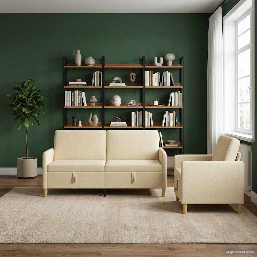 Storage Sofa Set 2 Pcs Cream Polyester