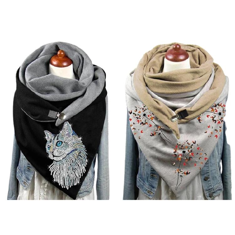 Cotton Scarf for Cold Winter Warm Thick Wrap with Button Soft Scarves for Ladies