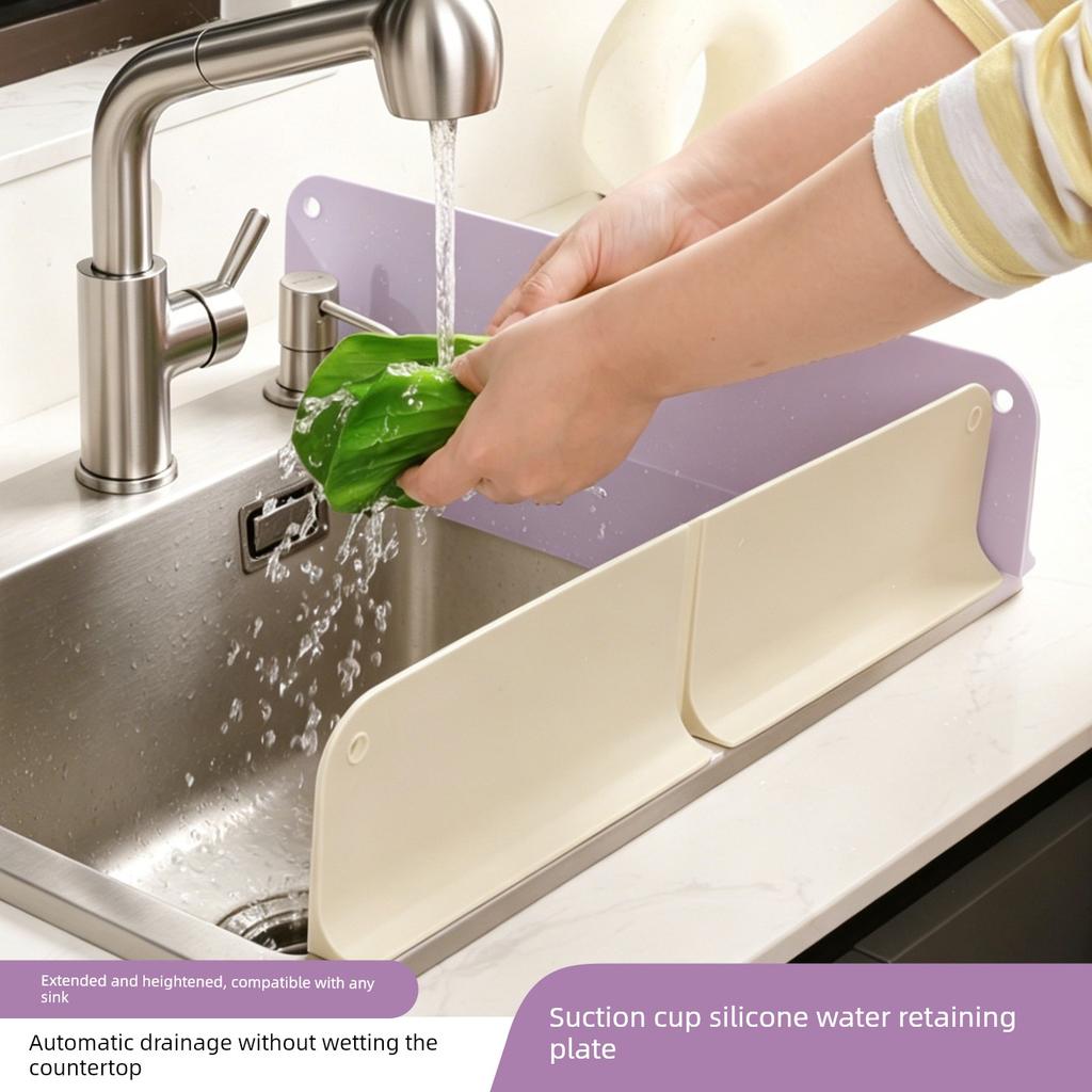 Sink Water Barrier Kitchen Splash-Proof Washbasin Waterproof Strip Heightened and Extended Silicone Suction Cup Sink Water Barrier Strip