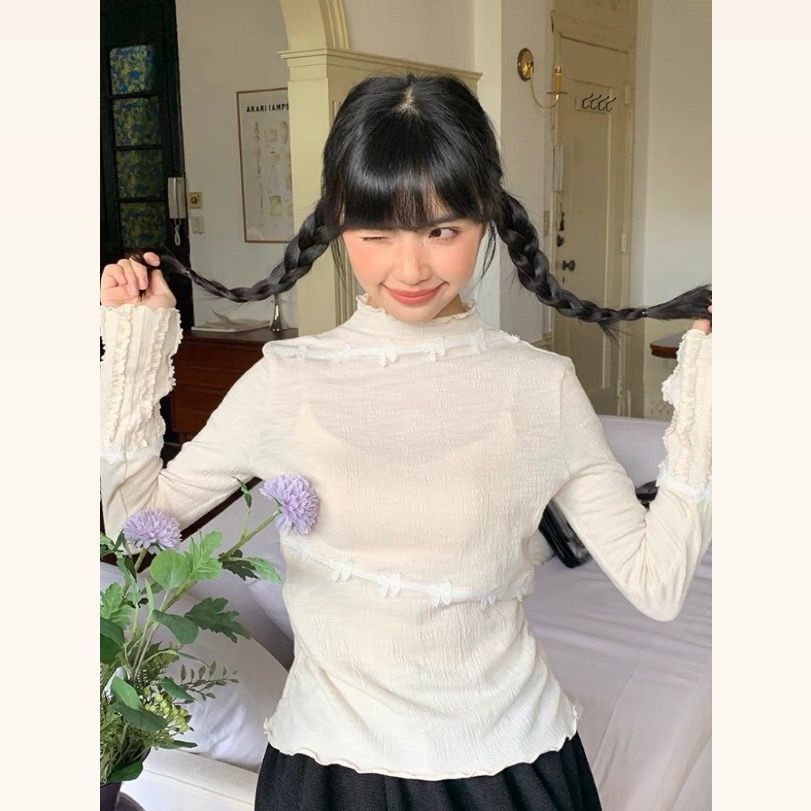 New Autumn and Winter Blouse Long Sleeved Round Neck T-shirt with Base Sweater Beautiful Top Japanese Kawaii Clothing