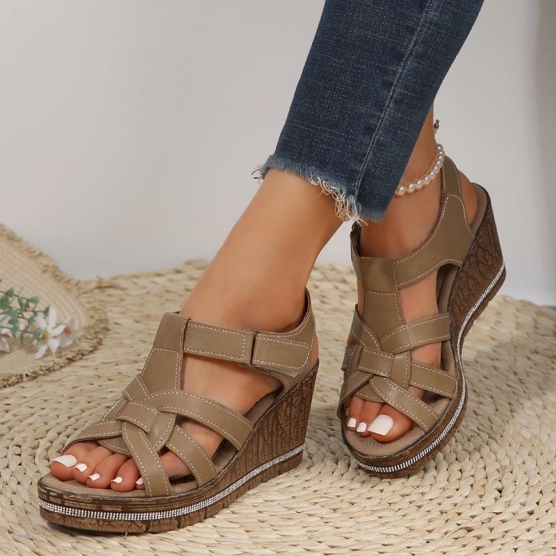 Women's Summer New Plus Size Fish Mouth Velcro Wedge Sandals Women's Fashion Platform Rhinestone Sandals