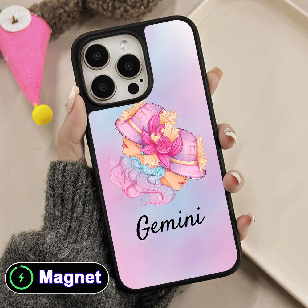 Zodiac Sign Gemini Phone Case for iPhone 17 16 15 14 13 12 11 Air Pro Max Plus Matte Surface Magsafe Cover