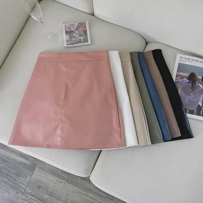 2023 Autumn/Winter A-Line High Waist PU Leather Skirt for Petite Women