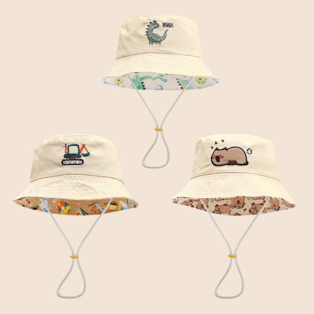 Cartoon Dinosaur Children Fisherman Hat Windproof Baby Capybara Sun Cap Cute Kids Bucket Hat  Girl