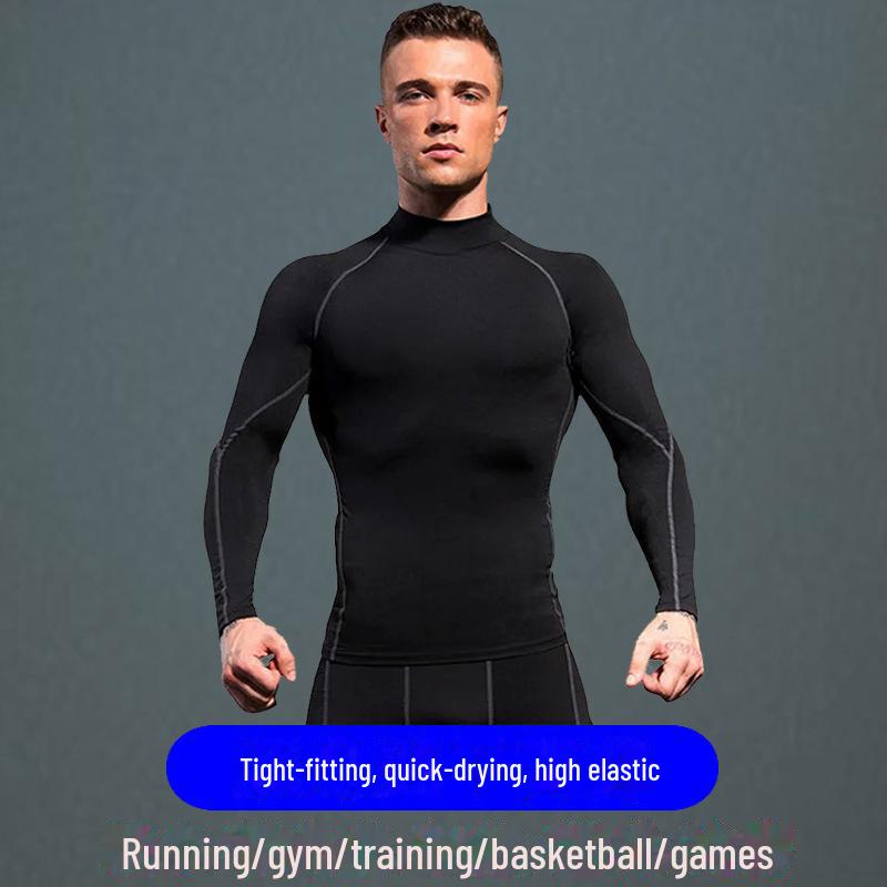 Pánské rychleschnoucí sportovní legíny s rolákem - Vysoce elastický top s dlouhým rukávem pro fitness a trénink
