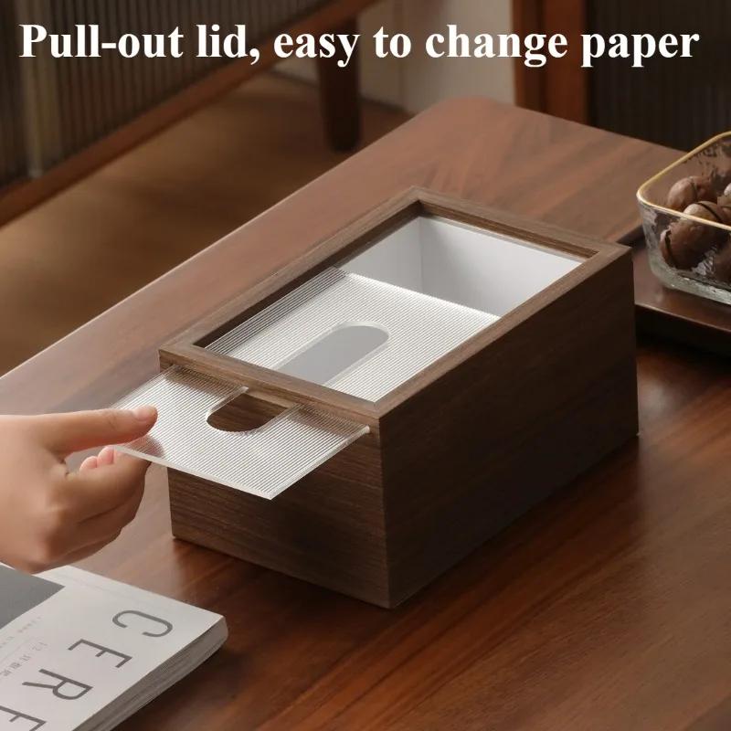 Vintage Walnut Wood Tissue Box Light Luxury Elegant Tissue Boxes Decor Portable Napkin Case with Cover Living Room Decoration
