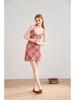 Women's Summer Plaid Mesh A-line Dress with Lace Trim and Spaghetti Straps