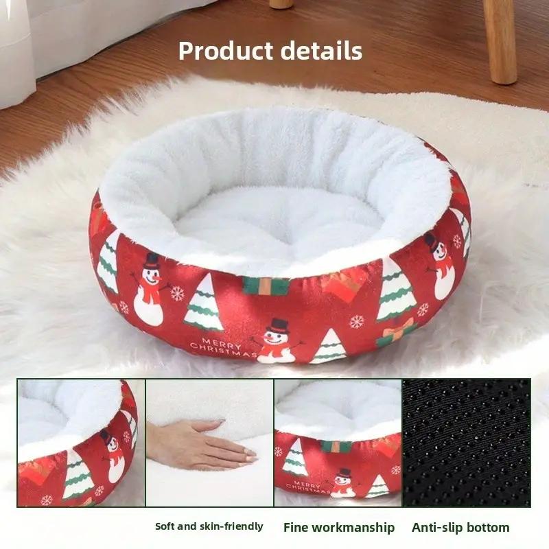 Soft Polyester Circular Christmas Pet Bed Warm Winter Bed for Small/Medium DogsPlush Cushioning,Perfect Christmas Gift for Pets