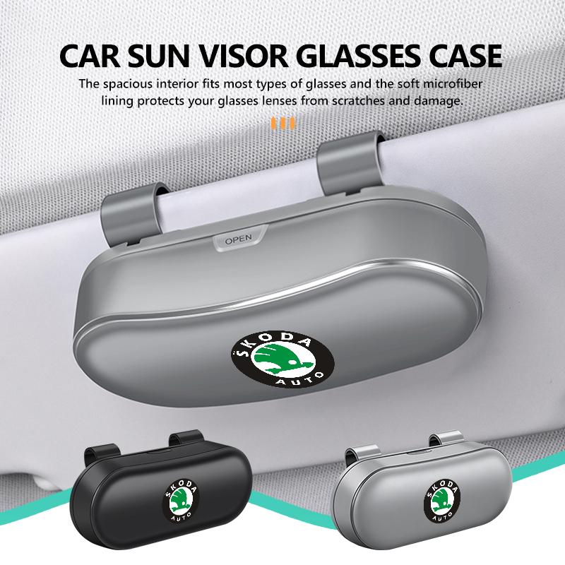 For Skoda Car Sun Visor Sunglasses Glasses Case Eyeglasses Holder Clip Box Fabia Kamiq Superb Scala Enyaq-iV MK3 VisionS Yeti xknp33