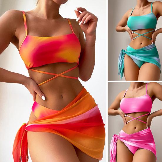 

1 комплект, удобная женская пляжная одежда, мягкий бюстгальтер для купания с накладкой на грудь, комплект бикини, летний женский купальный костюм, пляжная одежда M оранжевый
