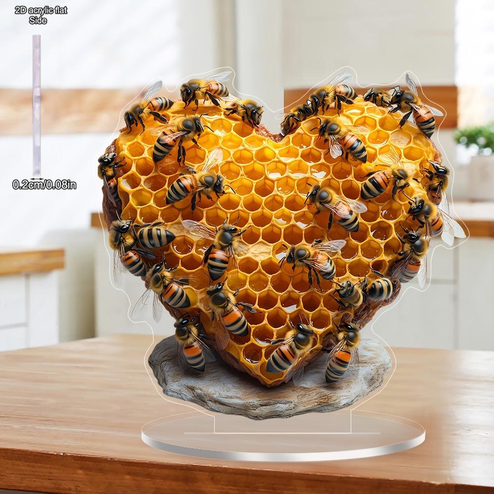 Bohemian Stil Bienen-Skulptur - Herzförmige Waben-Dekoration mit Realistischen Bienen, Perfekt für Valentinstag, Haus- & Büro-Innen-/Außenbereich