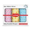 LuvLap 100% Cotton Muslin Baby Swaddle Set, Breathable Newborn Wrap, Soft Dots & Hearts Print, Pack of 3, 120x100cm