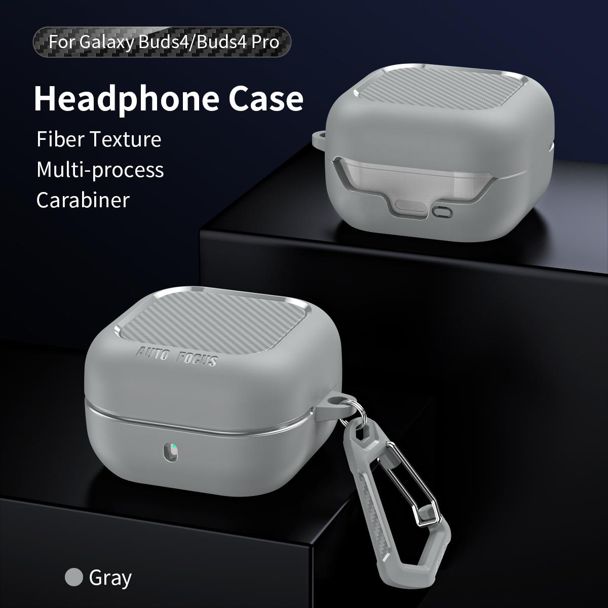 

Carbon Fiber Earphone Protector Case For Samsung Galaxy Buds 4 Galaxy Buds 4 Pro Case Protective Sleeve Cover With Hook For Galaxy Buds4 Pro сірий