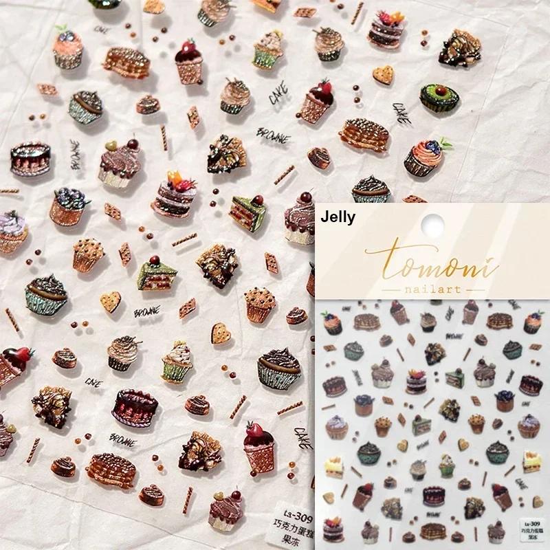 Cartoon Cute Bear Pudding Pretzel Bread Croissant Cookies Shiny 3D Self Adhesive Nail Art Stickers Bakery Lovely Manicure Decals