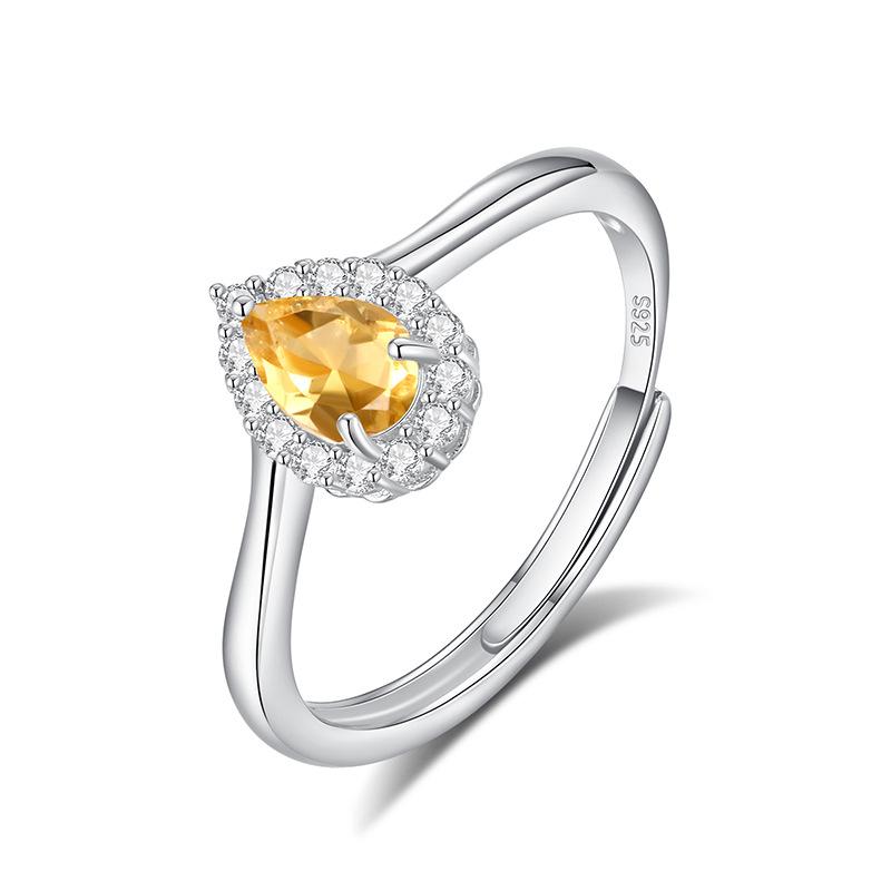 Classic S925 Sterling Silver Ring, Oval Natural Crystal & CZ Adjustable Band for Ladies