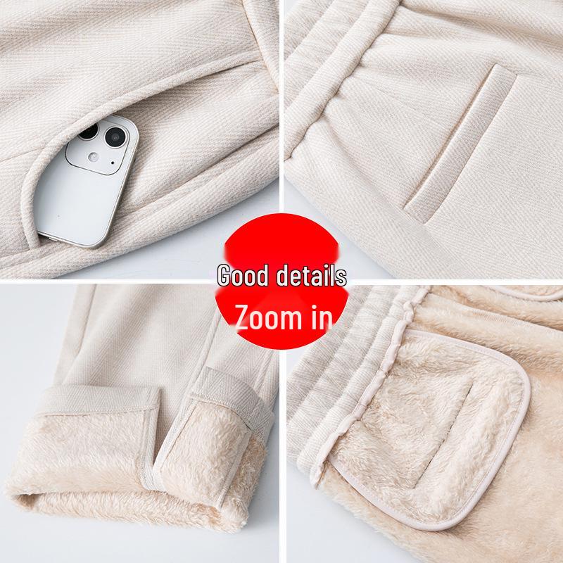 Women's Wool Blend Elastic Waist Pants: Straight, Narrow, and Wide Leg - Slimming, Plus Velvet, Plus Thick, Winter 2024 Style, Casual and Long.