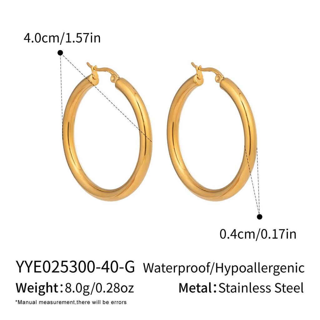 18K Gold-Plated Stainless Steel Circle Earrings: Elegant Japanese-Korean Style, Versatile Color-Preserving Design for Women.