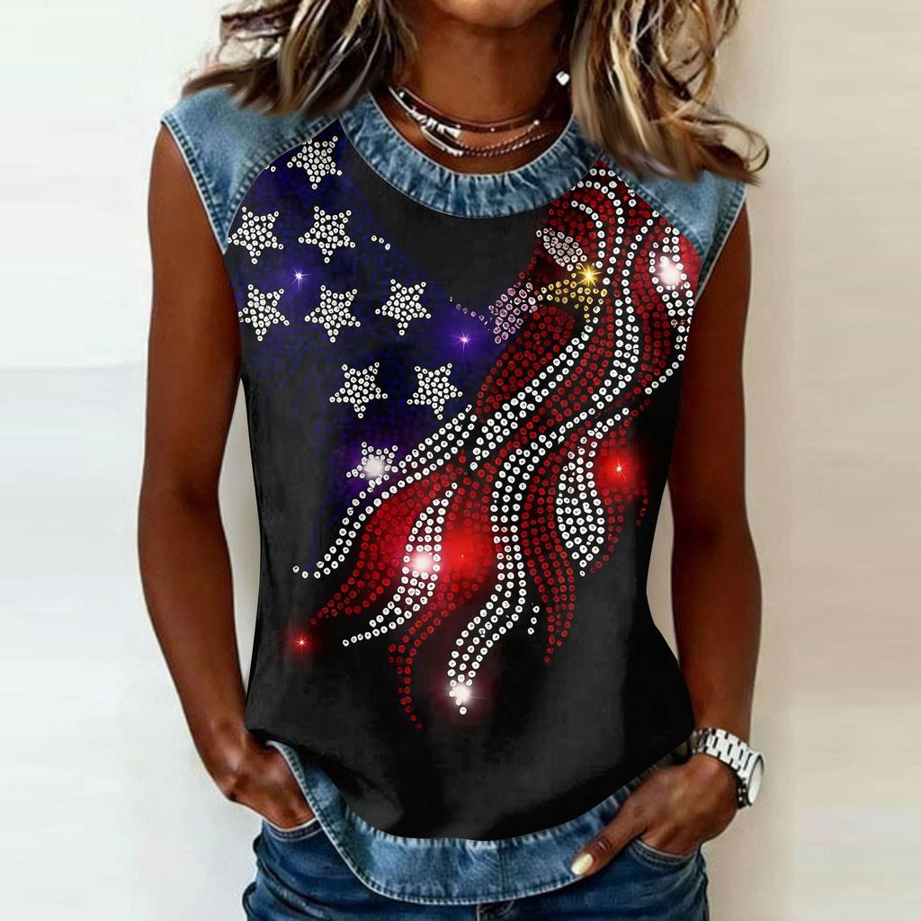 Women's Casual Sleeveless Pullover Top Crew Neck Tank Shirt 250th Anniversary Graphic Print Sleeveless Tee for Summer