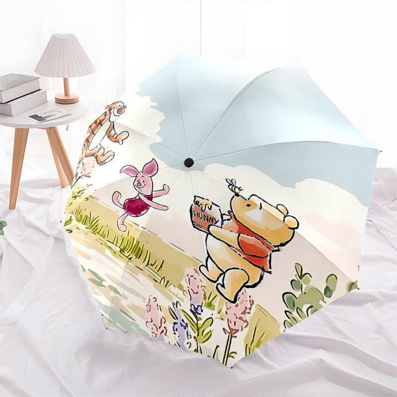 Hundred Acre Wood, Winnie-the-Pooh Themed Automatic Opening and Closing Umbrella, Brightly Colored 8-rib Portable Umbrella, Suitable for Men and Women